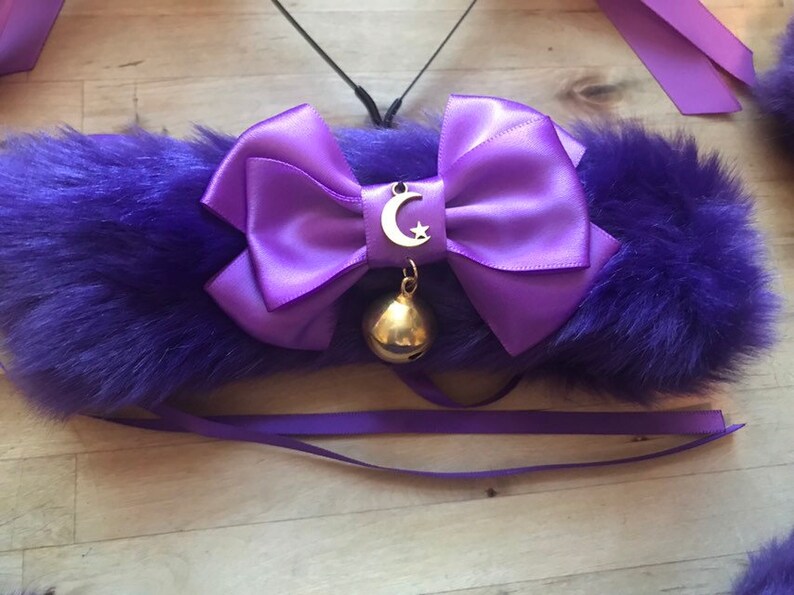 Purple Galaxy luxury Cat Ears /& tail cute moon star lolita decora rave headband cosplay furry festival party kittenplay celestial collar set