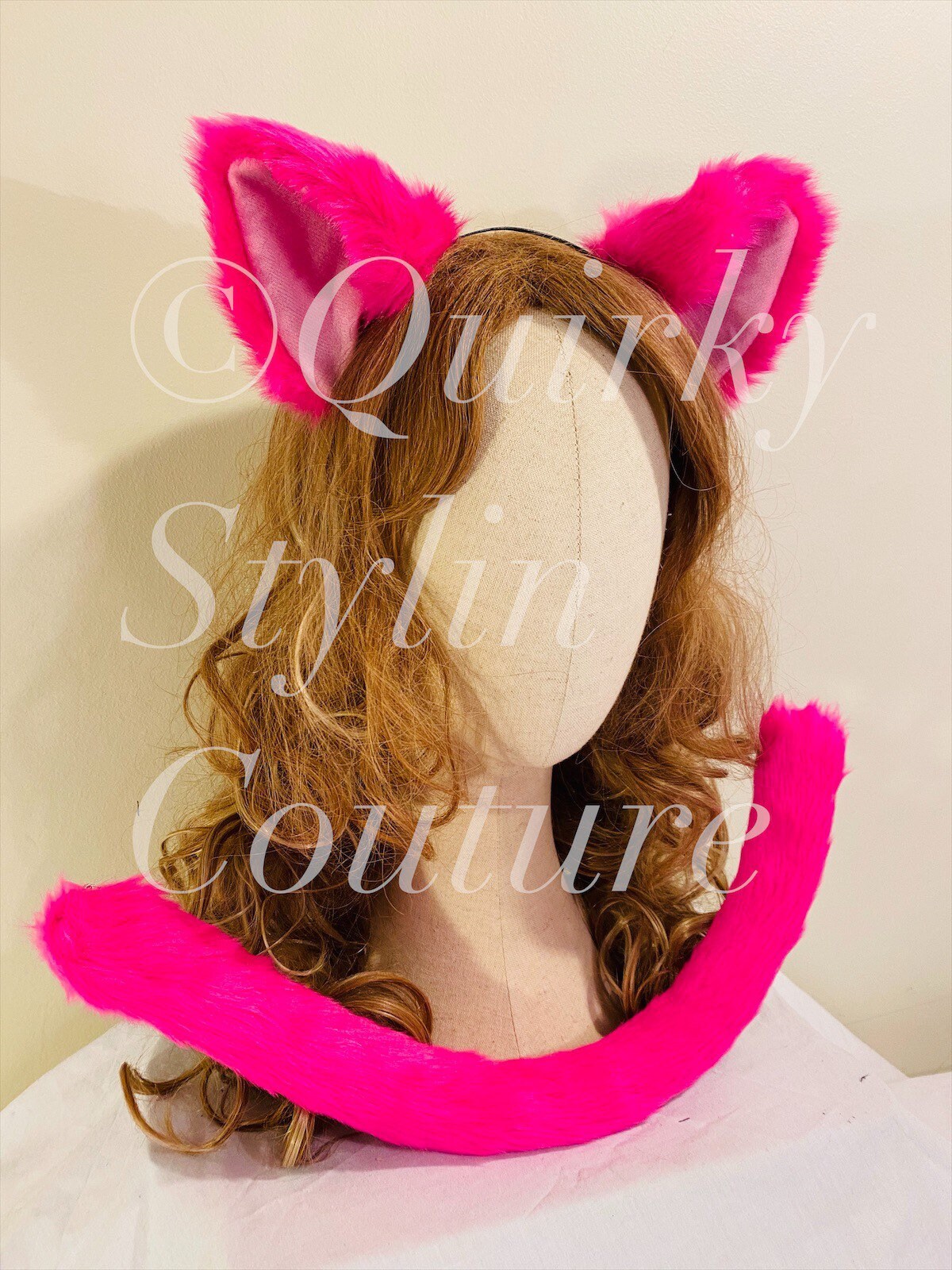 Anime Cat Ears And Plush Tail Set – Pink & Purple, Cosplay Costume, Fancy Dress, Halloween