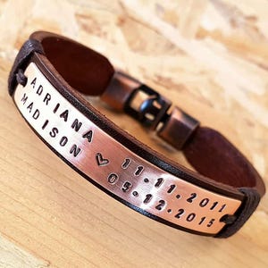 Personalized leather gift For man Bracelet for him Gift for Mens Leather Bracelet for Men Coordinate Bracelet Leather Jewelry Name Bracelet