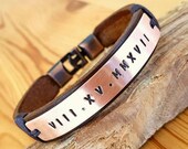 Gift for Valentine 39 s Day Roman Numeral Personalized Plated Leather Bracelet Men Leather Jewelry for husband Anniversary and Valentine Gift