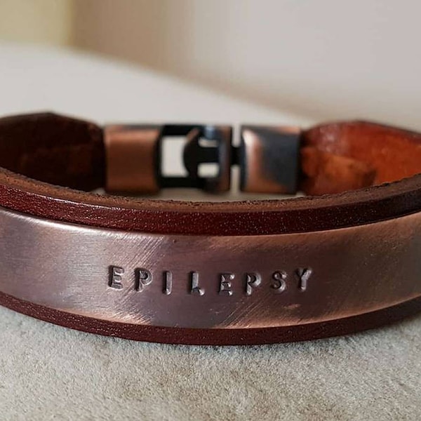 Medical ID Bracelet Epilepsy Bracelet Leather Man Bracelet Medical Alert Bracelet Leather Engraved Allergy Bracelet for diabeties