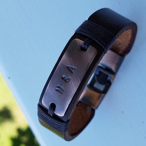 Customized Gift for Man Leather Bracelet Christmas Gift for Mens Personalized Gift for him Leather Engraved bracelet Initial Bracelet image 3