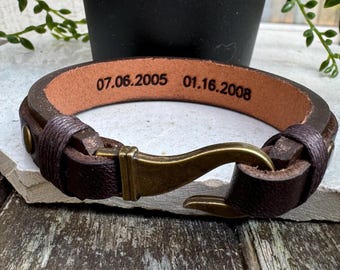 Christmas Gift for men Leather Bracelet Etsy Gift for him Personalized Gift Mens Jewelry Hook Bracelet gift for dad gift bible verse engrave