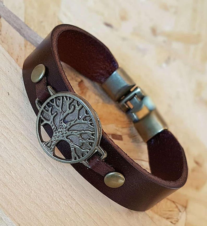 Gift for Christmas for christmas leather Bracelet Unisex Leather Bracelet Tree Bracelet Birthday Gift for Mother Woman Acessories image 3