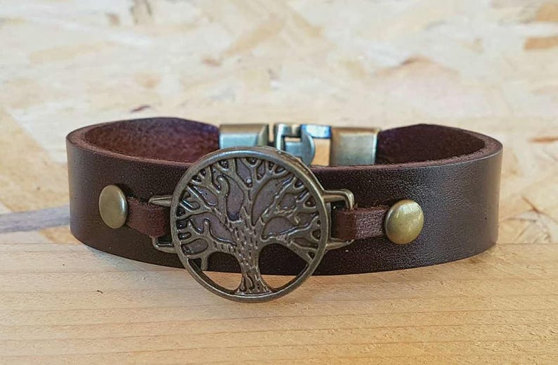 Gift for Christmas for christmas leather Bracelet Unisex Leather Bracelet Tree Bracelet Birthday Gift for Mother Woman Acessories image 4