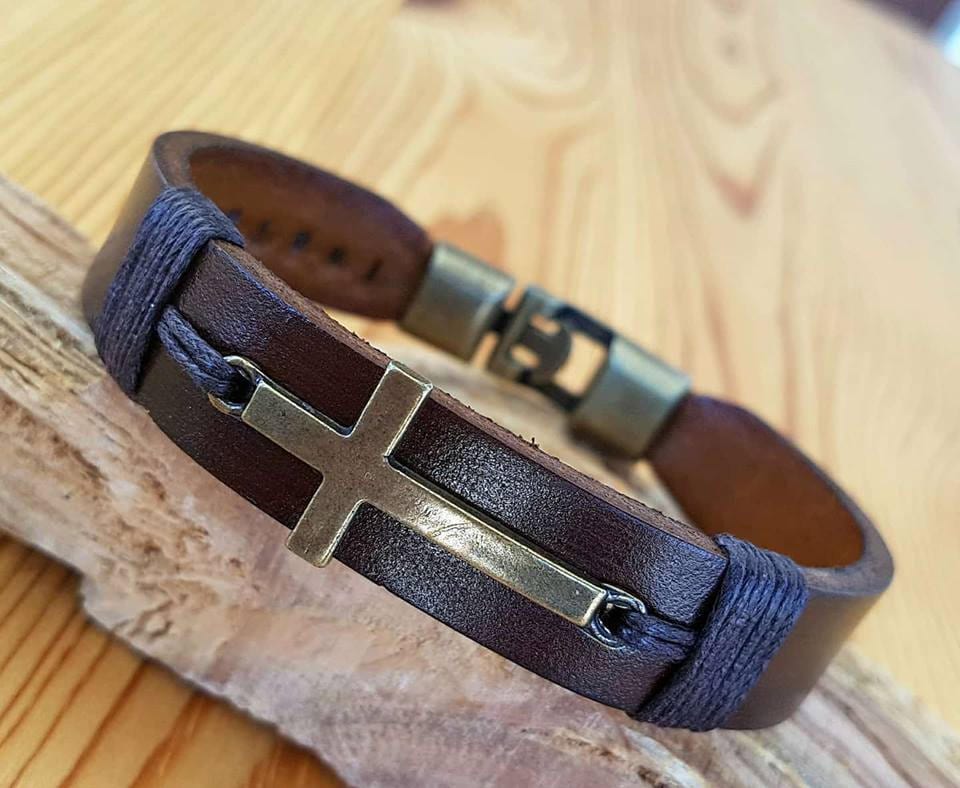 Cross Leather Personalized Gift for Christian gift for Christmas Gift Baptism Mens Leather Christian Etsy Gift for men Jesus Bracelet