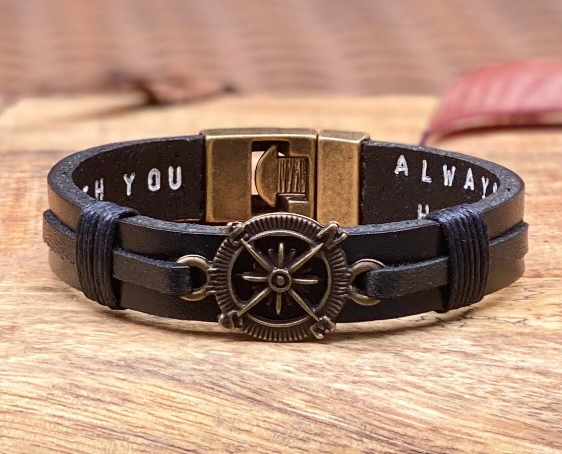 Leather shop compass bracelet