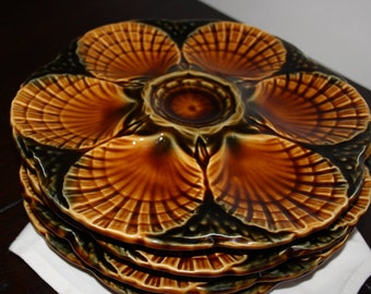 Majolica Oyster Plates, Sarreguemines, vintage
