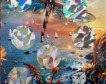 May include: A colorful card with a dragonfly illustration and iridescent foil accents. The card features the text "Dragon Fly" and "45c".