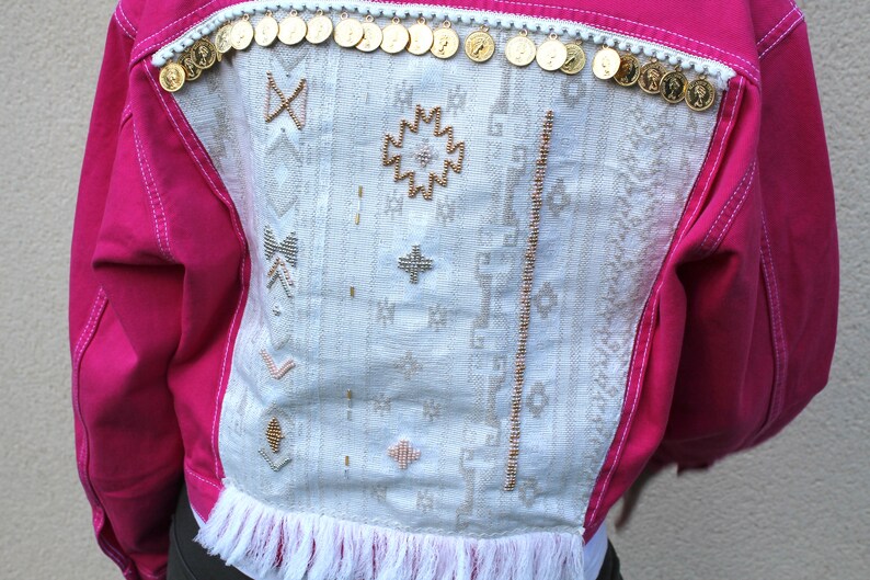 Pink boho denim jacket image 4