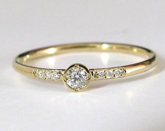 Yellow Ring Diamond 14k Solid Gold, Engagement Ring, Wedding Ring, Promise Ring, Round Diamond Ring, Natural Diamond Engagement