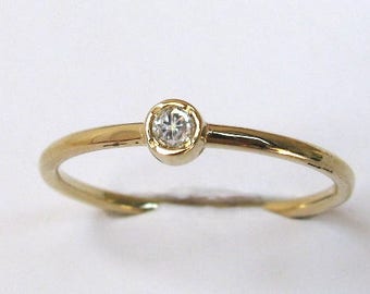 Yellow gold diamond ring, 14k solid gold ring, engagement ring, promise ring, dainty solitaire round diamond, anniversary ring