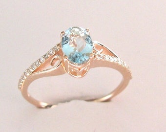 Aquamarine Engagement Ring Diamond, Wedding Ring Diamond And Aquamarine, Unique Engagement Ring, Aquamarine Wedding Ring, Anniversary Ring