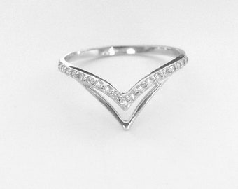 V Diamond Ring, Engagement Ring Diamond 14k Solid Gold, Diamond Wedding Ring, Diamond Wedding Band, Chevron Ring, Anniversary Ring