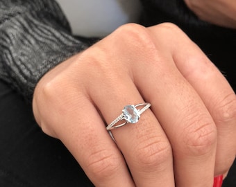 White Gold Ring Aquamarine, Engagement Ring, Gemstone Ring, Aquamarine Diamond Ring, Bridal Ring, Anniversary Ring, Aquamarine Jewelry Ring