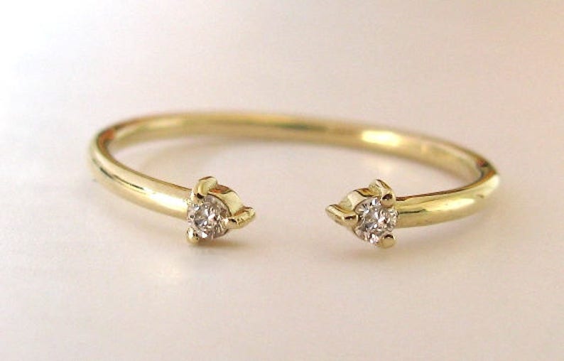 Diamond Engagement Ring Double Diamond Ring Anniversary Ring Two Diamond Ring Open Diamond Ring Dual Diamond Ring Dainty Diamond Ring