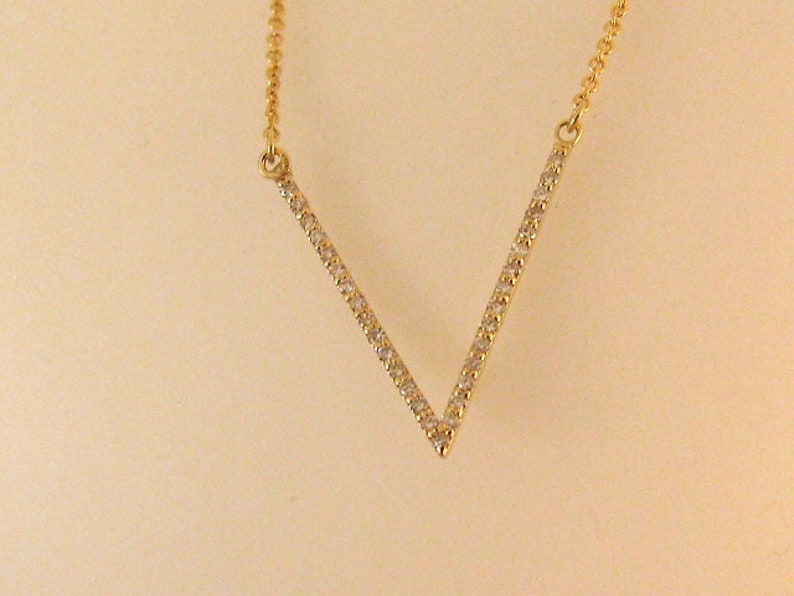 Diamond Necklace V Pendant 14k Gold Necklace Chevron Etsy