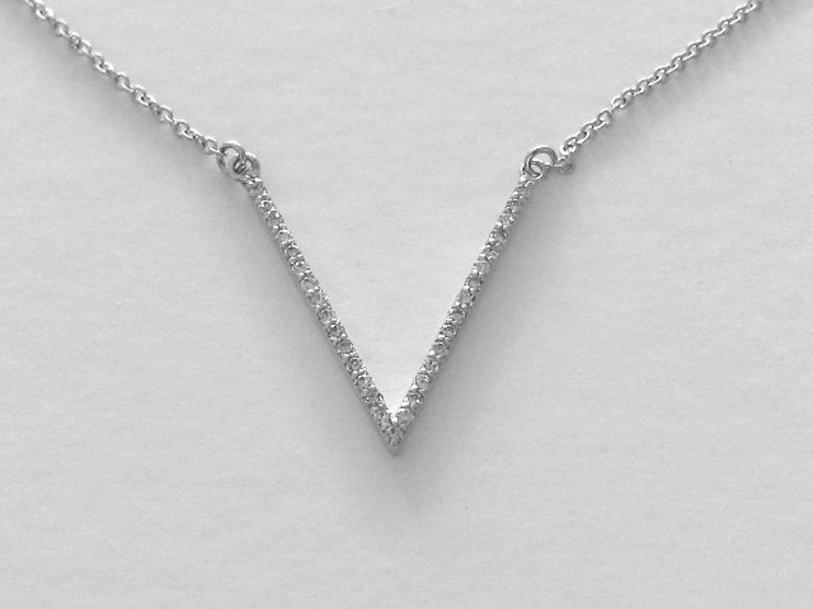 Diamond Necklace V Pendant 14k Gold Necklace Chevron Etsy