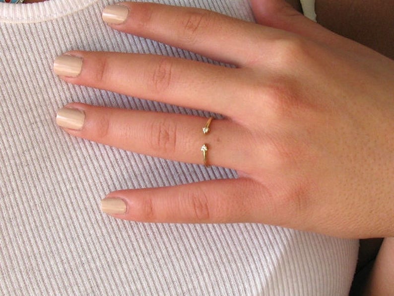 Diamond Engagement Ring Double Diamond Ring Anniversary Ring Two Diamond Ring Open Diamond Ring Dual Diamond Ring Dainty Diamond Ring