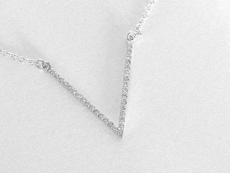 Diamond Necklace V Pendant 14k Gold Necklace Chevron Etsy