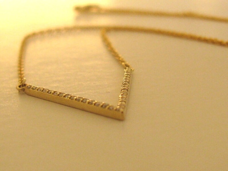 Diamond Necklace V Pendant 14k Gold Necklace Chevron Etsy