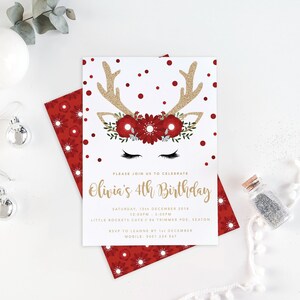 Reindeer Invitation / Christmas Birthday Party / Printable Birthday Invitation / Girl Birthday invite / Reindeer Christmas Invitations