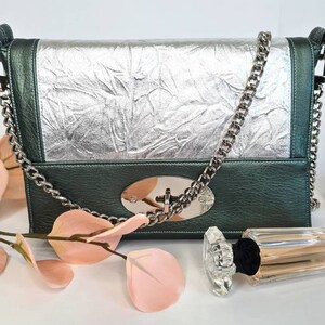 Vegan, midi bag, Shiny green and silver bag, Perfect gift for fans, Handmade