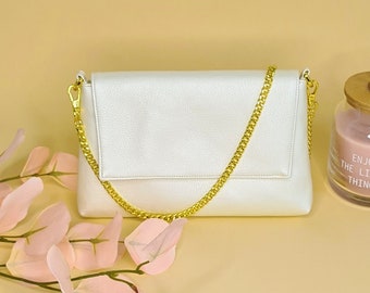 Vegan, Champagne mini clutch with gold chain, Wedding bag, Bridal bag, Bridal gift, Gift for Bride, Vegan gift for Bride