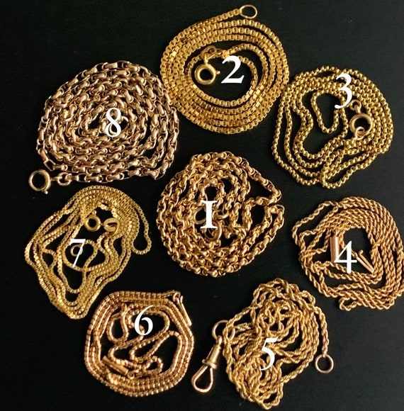 Antique and vintage gold chains, 9, 14, 15 and 18K