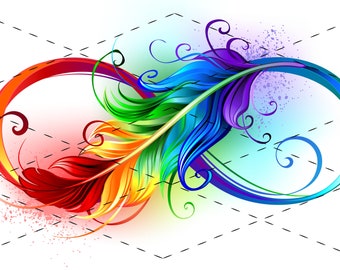 Infinity Symbol With Rainbow Feather Retractable Badge Reel ID Holder