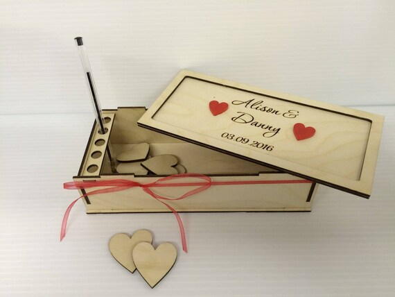 PERSONALISED ENGRAVED BIRCH PLYWOOD HEARTS STORAGE BOX FOR WEDDING DROP BOX 