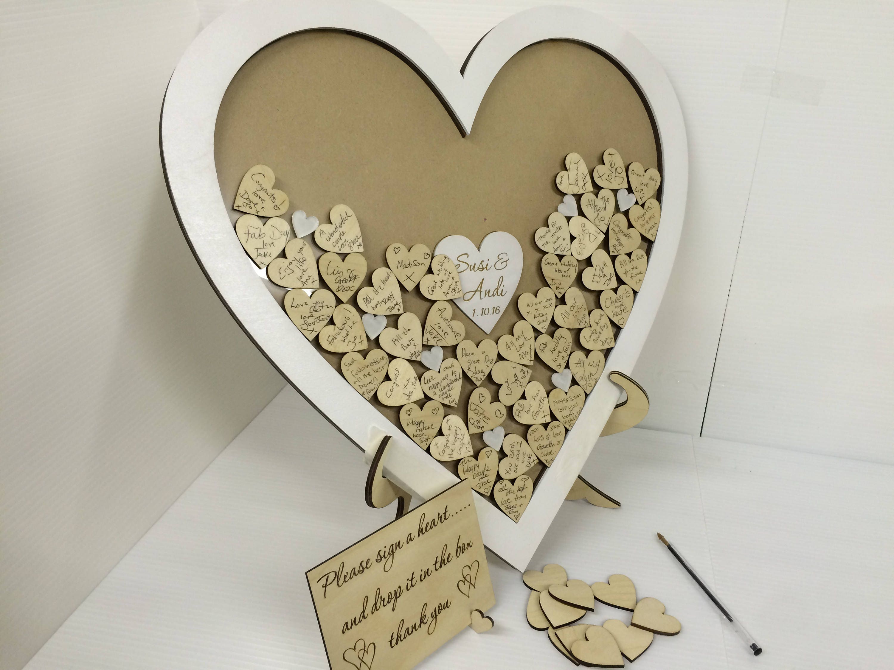 Personalised white wedding heart shaped guest book drop box Etsy