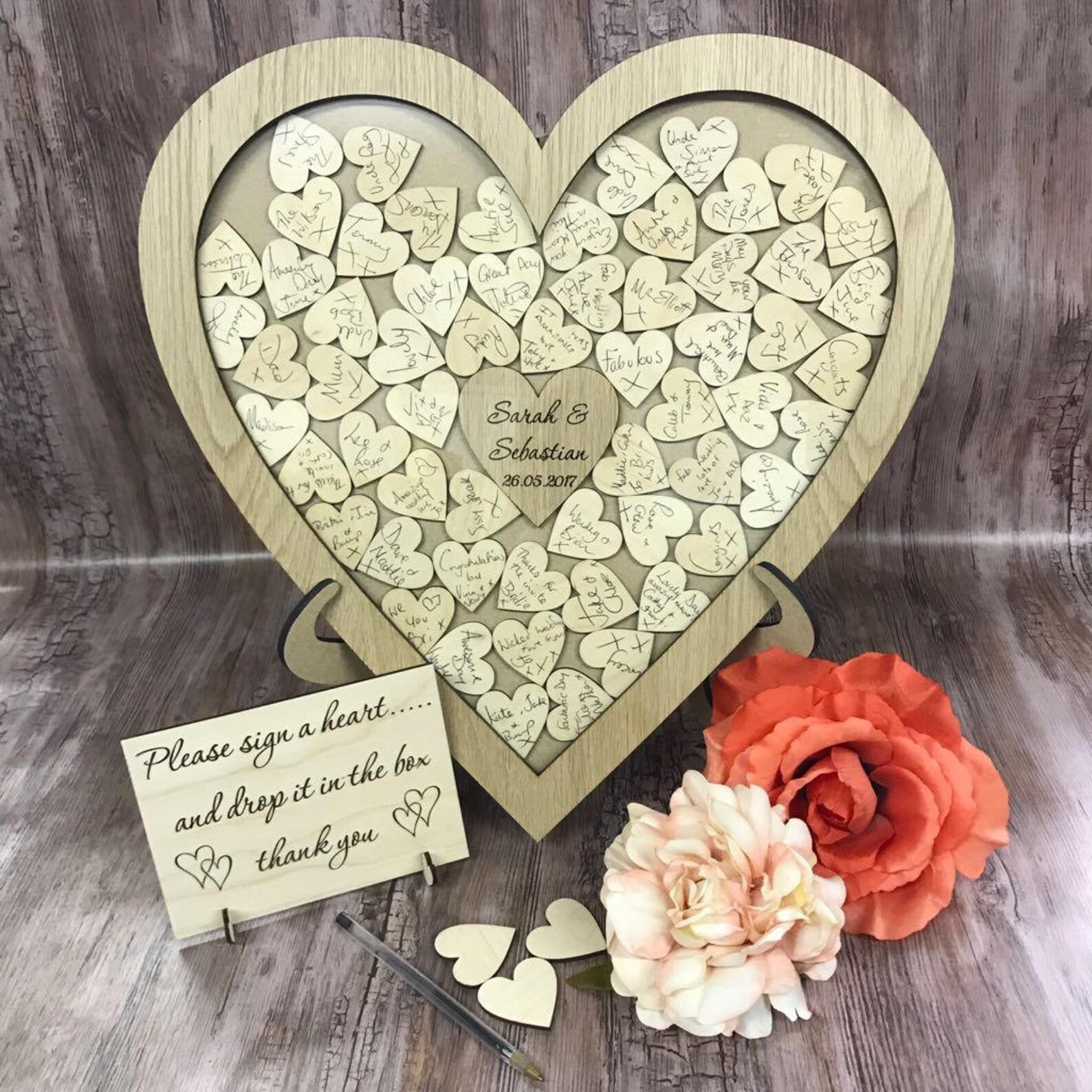 Personalised Oak Wedding Heart Shaped Guest Book Drop Box Etsy