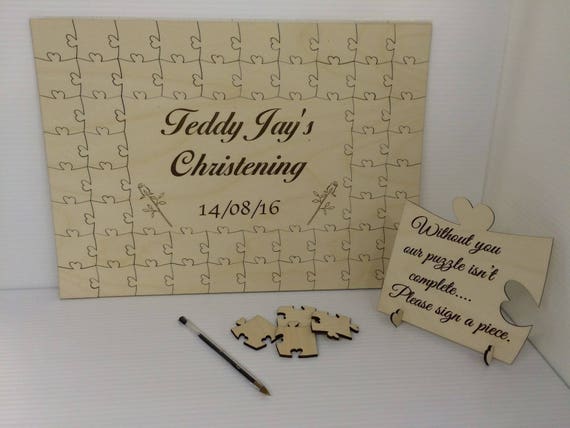 Personalised christening bear3 wooden jigsaw guest book puzzle keepsake gift