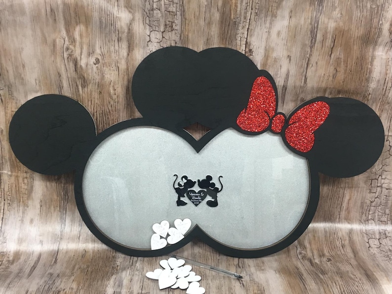Minnie Mickey Mickey red bow hearts Disney inspired wedding guest book drop box guests