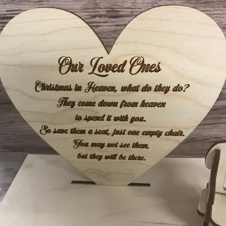 Loved Ones in Heaven Christmas heart Xmas Memory Table Top Plaque Centrepiece with Empty Chairs Personalised