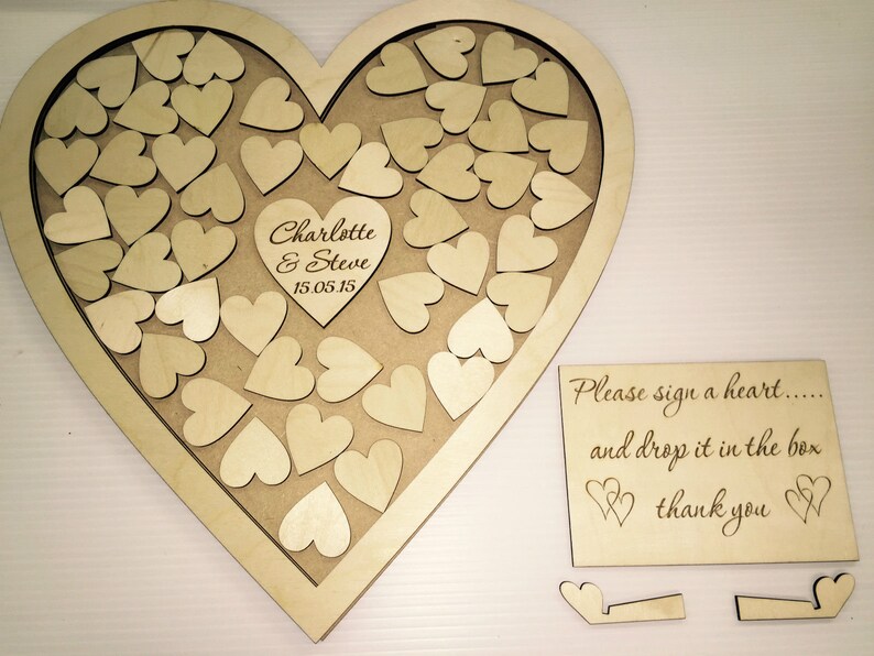 Personalised Wedding Heart Shaped Guest Book Drop Box Wooden Etsy
