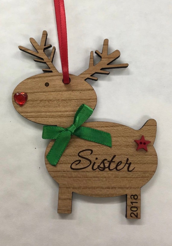 Wooden Reindeer Personalised Christmas Tree Decoration Xmas