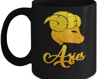 Vintage Aries Mug Zodiac Mug Sign Graphic Retro Horoscope Birthday Gift Idea