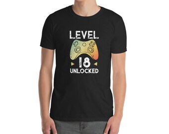 18th Birthday Boy Gamer Shirt Level 18 Unlocked Gift Tee