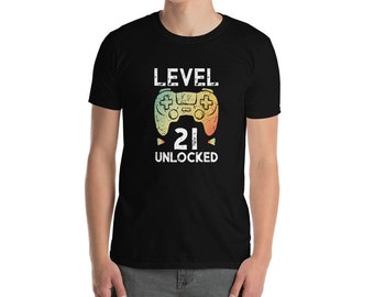 21st Birthday Gamer Shirt Level 21 Unlocked Gaming Tee Gift