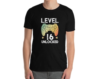 16th Birthday Boy Gamer Shirt Level 16 Unlocked Gift Tee