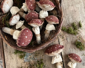 SET OF TWO Primitive Mushrooms~Mushroom Decor~Handmade Mushrooms