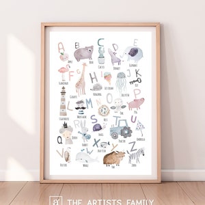 Animal Alphabet Downloadable Prints Water Color Montessori Educational Posters For Kids Boys Girls Nursery Rooms Learning Letters ABC