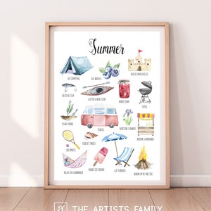 SUMMER Downloadable Prints Watercolor Montessori Educational Poster Kids Children Room Learning Painting Wall Art Nursery Fun To Do List