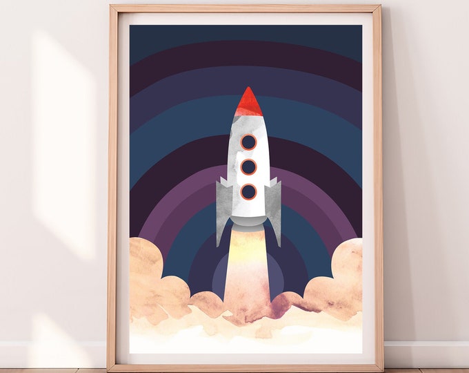 Rocket Downloadable Print Space Rocket Ship Wall Art Nursery Etsy