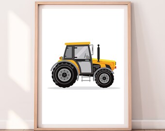 Tractor Downloadable Prints Posters For Kids Boys Nursery Rooms Learning Transportation Cars Truck Illustration Large Yellow Printable