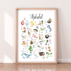 Alphabet Downloadable Prints Watercolor Montessori Educational Homeschooling Learning Letters ABC Posters Kids Nursery Room Realistic