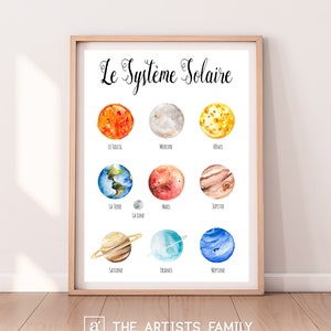 Le Système Solaire French Educative Downloadable Prints Watercolor Montessori Posters For Kids Boys Girls Children Rooms Learning