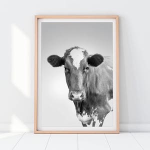 Cow Downloadable Prints Farm Animals Photography Black and White Modern Minimalist Poster Peekaboo Nursery Decor Wall Art Digital Printable